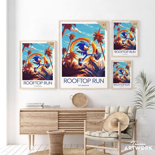 Rooftop Run Sonic print, Sonic the Hedgehog fan print, The hedgehog fan art poster, Sonic print, Game art