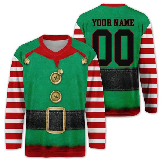 Men's Christmas Clown Character Ice Hockey Jersey with Custom Name and Number