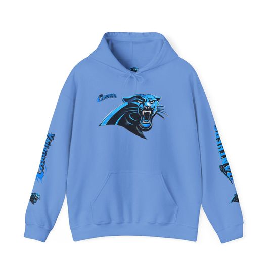 Hoodie Carolina Panthers chrome design Logo and text Hoodie | Panthers Graphic Pullover