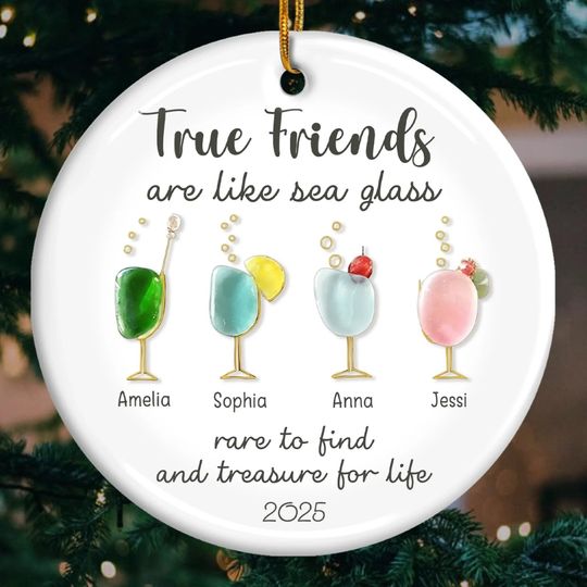 Personalized Friends Ornament 2025, Sea Glass Cocktails, Custom Ceramic Keepsake