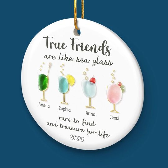 Personalized Friends Ornament 2025, Sea Glass Cocktails, Custom Ceramic Keepsake