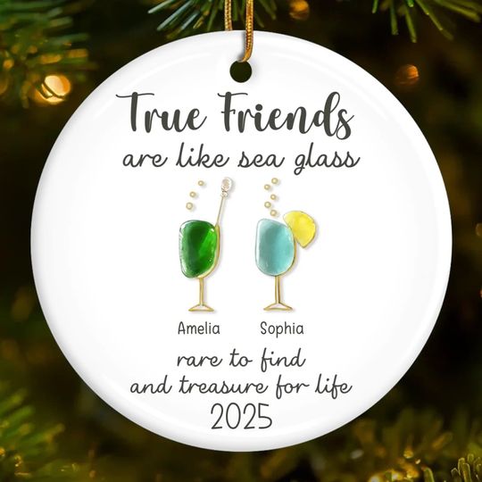 Personalized Friends Ornament 2025, Sea Glass Cocktails, Custom Ceramic Keepsake