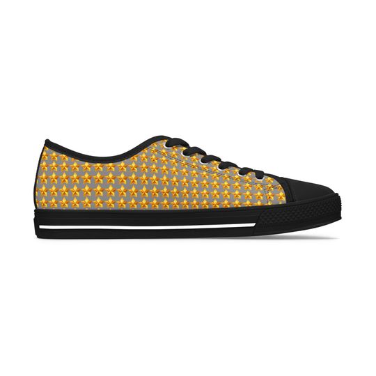 Grey Cheerful Star Patterned Women Low Top Sneakers Perfect for Spring, Casual Wear, Gifts, Festivals, Everyday Style, Unique Footwear