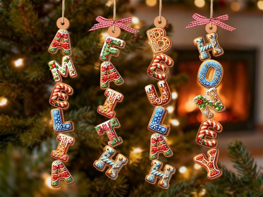 Custom Gingerbread Alphabet Ornament, Kids Name Ornament, Kids Christmas Gifts, Christmas Tag for Stockings, Christmas Ornaments for Family