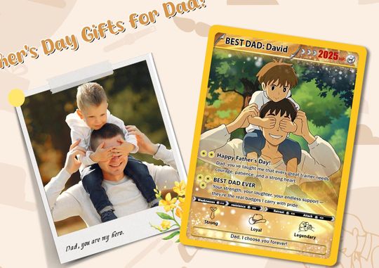 Custom Father's Day PKM Card  Personalized Gamer Dad Gift, poket mons-Inspired Keepsake Card, Photo Card for Dad, Gift for Geeky Dads