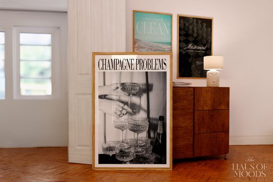 Champagne Glasses Print | Champagne Problems Print Gift | Bar Cart Wall Art | Luxury Bar Cart Decor