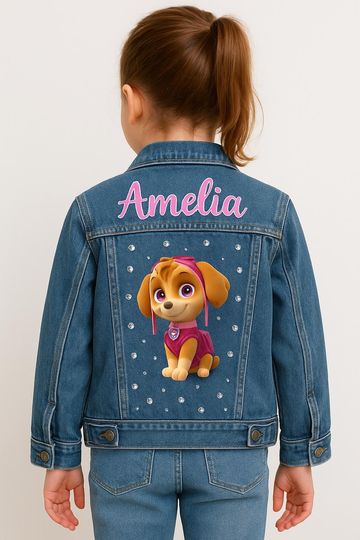 Kids Denim Jacket  Rescue Pup Theme  Cartoon Jacket