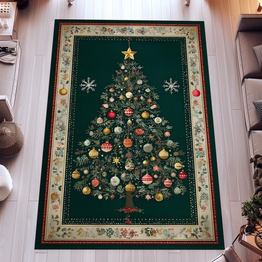 Christmas Tree Velvet Rug for Holiday Home Decor