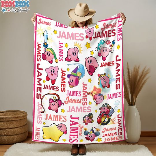 Personalized Kirby Blanket, Kirby Fleece Blanket, Kirby Sofa Blanket, Kirby Birthday Gift