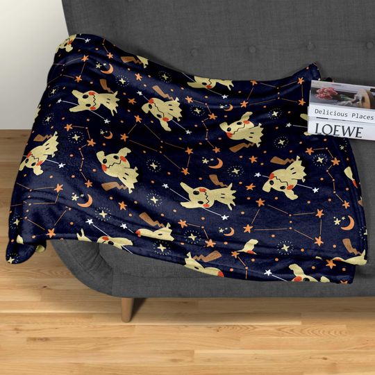 Mimikyu Fleece Blanket, Cute Ghost  Blanket, Soft Cotton Cozy Blanket for Bed or Couch, Kawaii Halloween Gifts