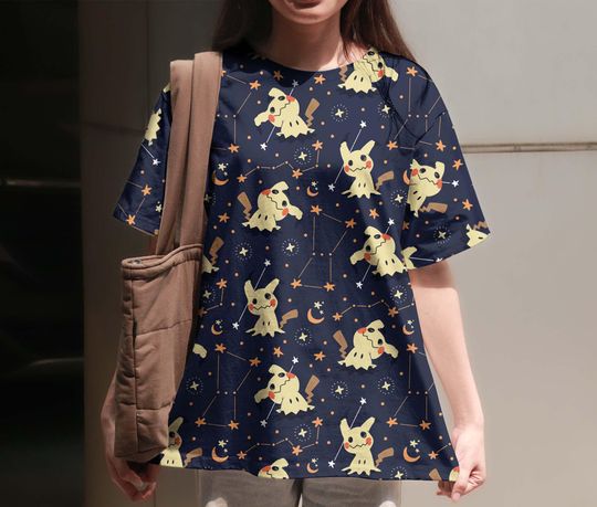 Mimikyu 3D T-Shirt, Ghost Graphic Tee, Starry Sky Design, Halloween Aesthetic Shirt