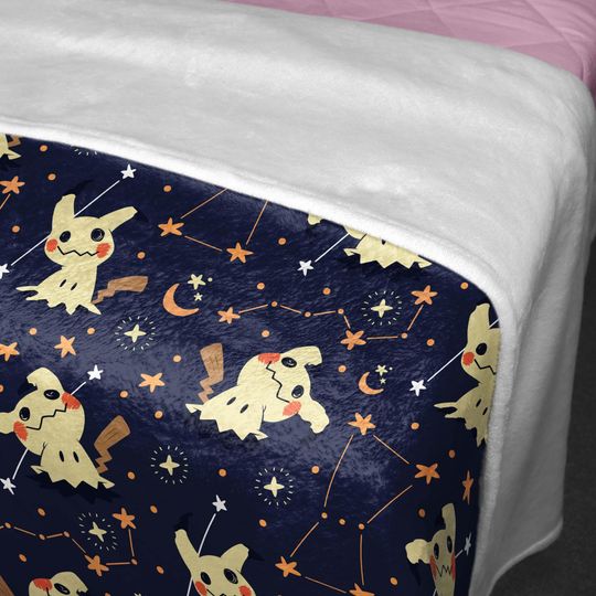 Mimikyu Fleece Blanket, Cute Ghost  Blanket, Soft Cotton Cozy Blanket for Bed or Couch, Kawaii Halloween Gifts