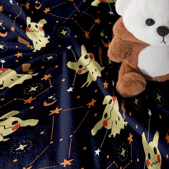 Mimikyu Fleece Blanket, Cute Ghost  Blanket, Soft Cotton Cozy Blanket for Bed or Couch, Kawaii Halloween Gifts