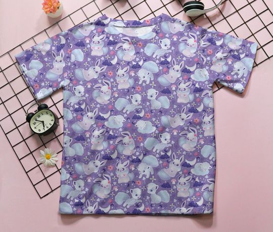 Eevee Vulpix 3D T-Shirt, Cute Graphic Tee, Vintage Summer Shirt