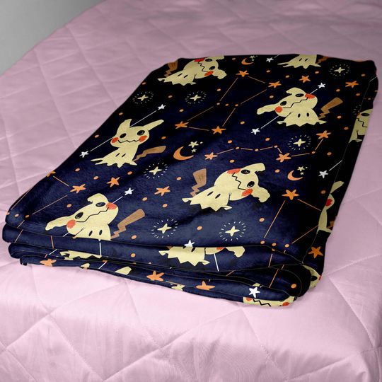 Mimikyu Fleece Blanket, Cute Ghost  Blanket, Soft Cotton Cozy Blanket for Bed or Couch, Kawaii Halloween Gifts
