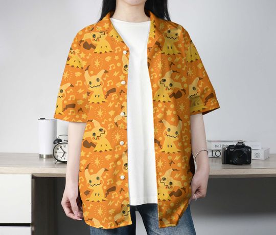 Mimikyu Hawaiian Shirt, Tropical Button-Up, Summer Beach Shorts