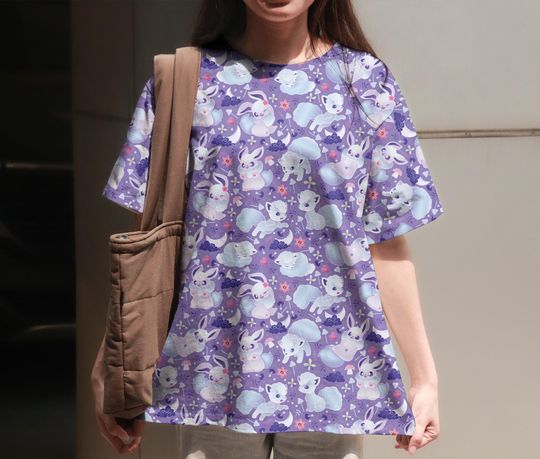 Eevee Vulpix 3D T-Shirt, Cute Graphic Tee, Vintage Summer Shirt