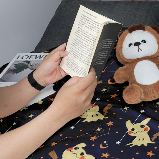 Mimikyu Fleece Blanket, Cute Ghost  Blanket, Soft Cotton Cozy Blanket for Bed or Couch, Kawaii Halloween Gifts