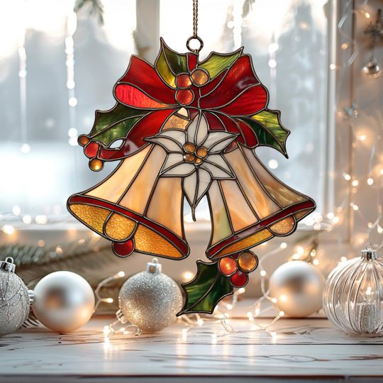 Christmas Bells Acrylic Suncatcher: Festive Holiday Window Decor