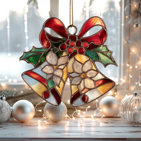 Christmas Bells Acrylic Suncatcher: Festive Holiday Window Decor