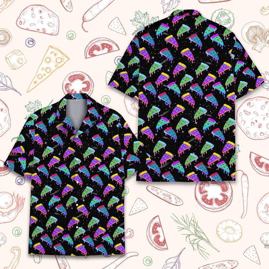 Neon Pizza Hawaiian Shirt Men Women Youth Trippy Galaxy Food Aloha Short Sleeve