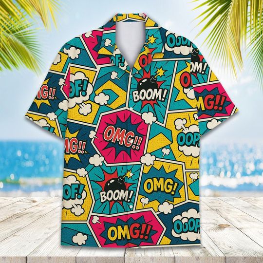 Retro 80s-90s Comic Pop Art Hawaiian Shirt for Men and Women