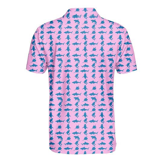 Shark Polo Shirt, Ocean Blue Fish Shirt Short Sleeve Button Up