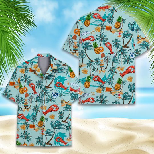 Lobster Pineapple Hawaiian Shirt, Funny Tropical Beach Vacation Shirt, Summer Island Short Sleeve Shirt