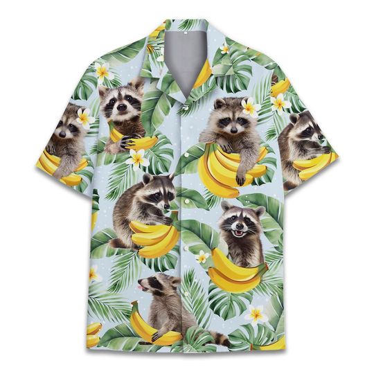 Tropical Raccoon Hawaiian Shirt Men Women Youth, Banana Raccoon Shirt