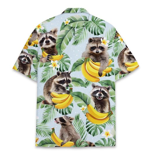 Tropical Raccoon Hawaiian Shirt Men Women Youth, Banana Raccoon Shirt