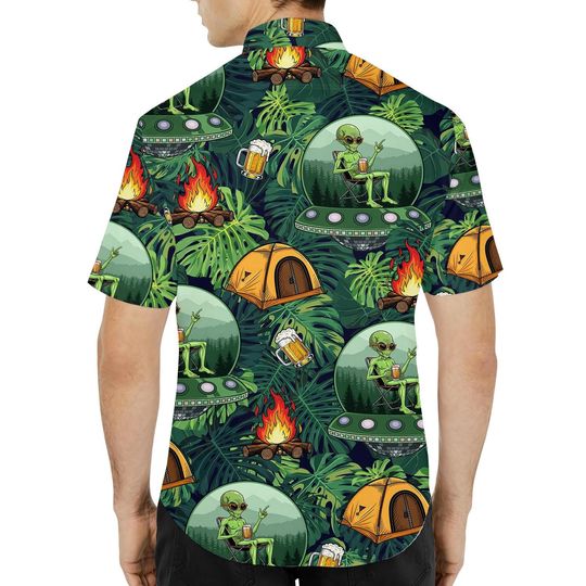 Alien Camping Hawaiian Shirt for Men Women Youth