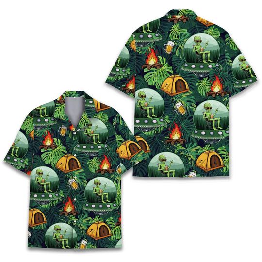 Alien Camping Hawaiian Shirt for Men Women Youth