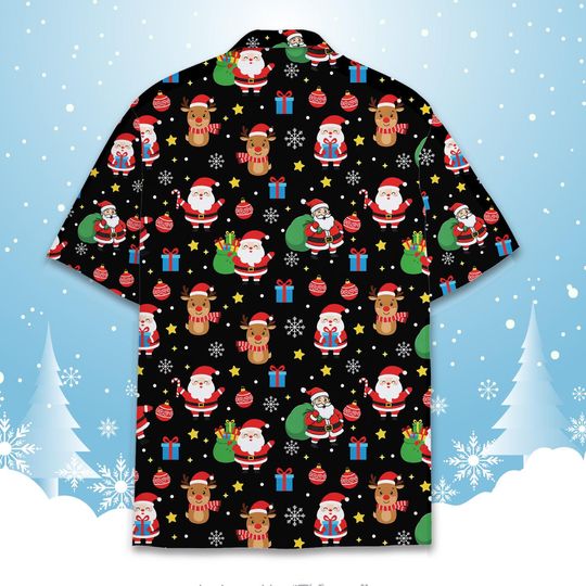 Christmas Santa Reindeer Elf Hawaiian Shirt Men Women Youth, Holiday Aloha Button-Down