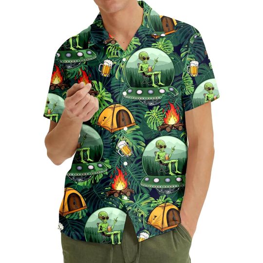 Alien Camping Hawaiian Shirt for Men Women Youth