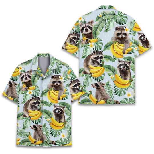 Tropical Raccoon Hawaiian Shirt Men Women Youth, Banana Raccoon Shirt