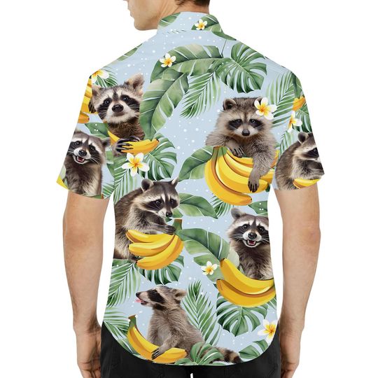Tropical Raccoon Hawaiian Shirt Men Women Youth, Banana Raccoon Shirt