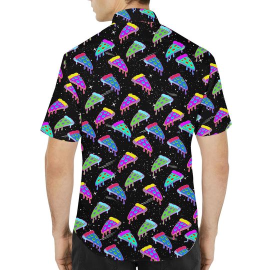 Neon Pizza Hawaiian Shirt Men Women Youth Trippy Galaxy Food Aloha Short Sleeve