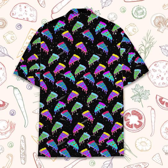 Neon Pizza Hawaiian Shirt Men Women Youth Trippy Galaxy Food Aloha Short Sleeve