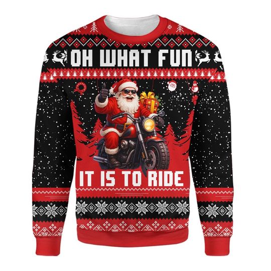 Funny Christmas Motorcycle Sweatshirt Biker Santa Ugly Xmas Sweater Holiday Humor Pullover