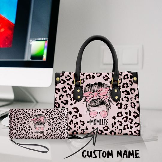 Pink Leopard Leather Handbag (Without Wallet), Friends Women Bag, Shoulder Bag Gift, Gift For Women