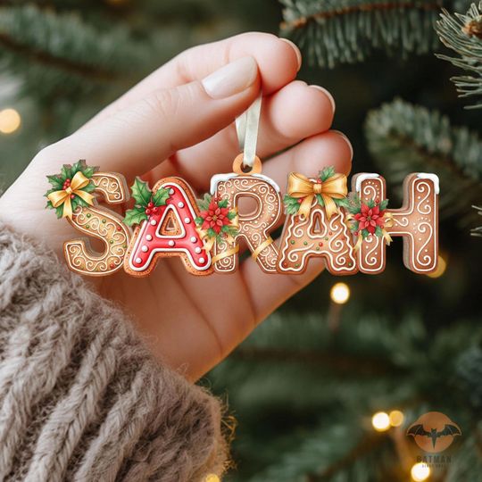 Christmas Gingerbread Alphabet Ornament, Custom Family Name Ornament, Kids Christmas Gift, Christmas Tag for Stockings, Christmas Tree Decor