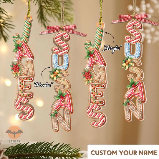 Christmas Gingerbread Alphabet Ornament, Custom Family Name Ornament, Kids Christmas Gift, Christmas Tag for Stockings, Christmas Tree Decor