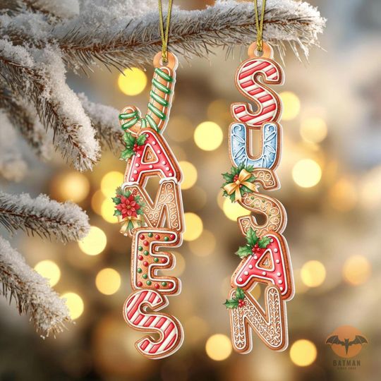 Christmas Gingerbread Alphabet Ornament, Custom Family Name Ornament, Kids Christmas Gift, Christmas Tag for Stockings, Christmas Tree Decor