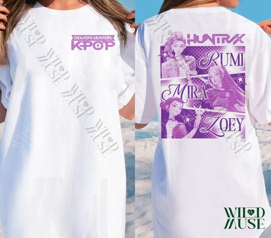 Kpop Huntrix 2 sides Shirt, Kpop Demon Hunters Shirt, Kpop Huntrix Tee, Mira, Rumi, Zoey, Derpy Tiger Tee, Gift for Huntrix, Saja Boys Fans