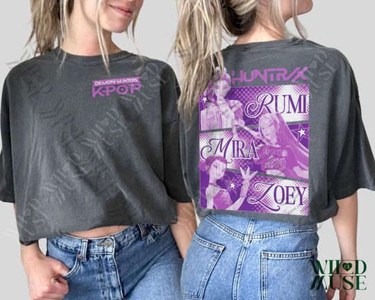 Kpop Huntrix 2 sides Shirt, Kpop Demon Hunters Shirt, Kpop Huntrix Tee, Mira, Rumi, Zoey, Derpy Tiger Tee, Gift for Huntrix, Saja Boys Fans