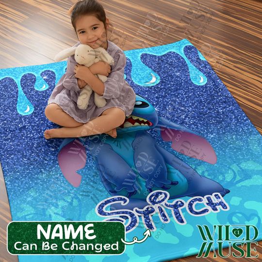 Personalized Lilo & Stitch Plush Fleece Blanket with Custom Name