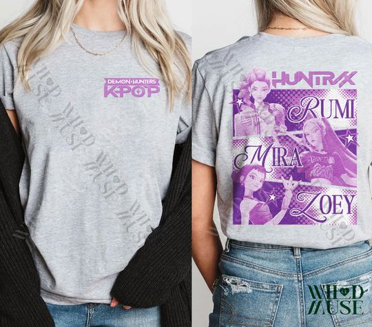 Kpop Huntrix 2 sides Shirt, Kpop Demon Hunters Shirt, Kpop Huntrix Tee, Mira, Rumi, Zoey, Derpy Tiger Tee, Gift for Huntrix, Saja Boys Fans