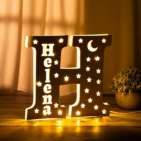 Custom Name Initial Night Light,Wooden Letter Night Light For Baby,Baby Name LED Lamp,Kids Easter Gift For Baby Girl Boy,Nursery Decor