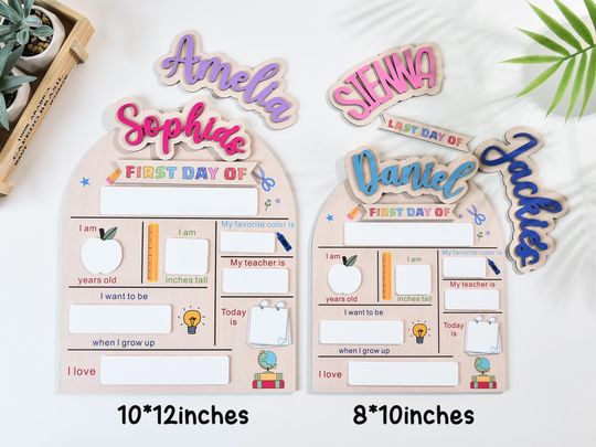 Personalized First And Last Day School Sign, Back to School Sign, Kindergarten 1st Day of School Sign, First Day School Wooden School Board