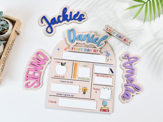 Personalized First And Last Day School Sign, Back to School Sign, Kindergarten 1st Day of School Sign, First Day School Wooden School Board